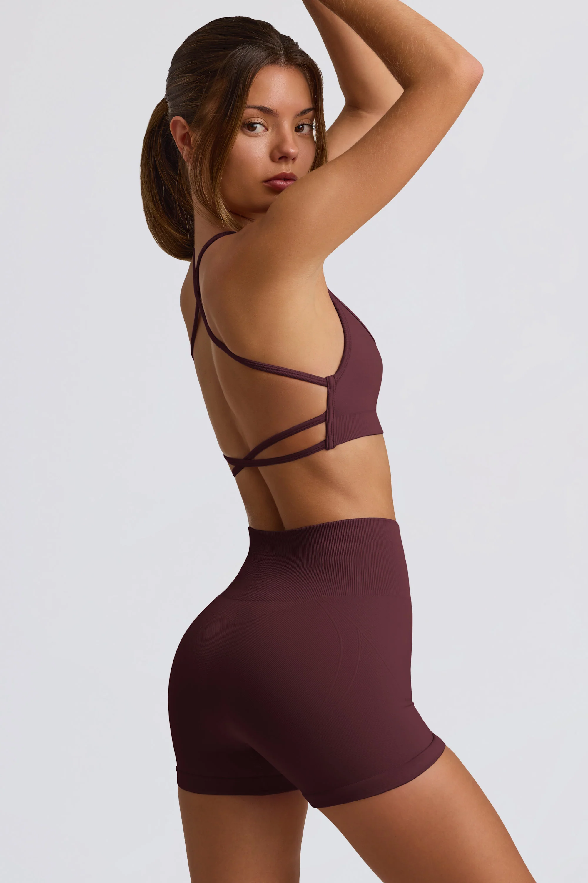 Super Sculpt Seamless Mini Shorts in Burgundy - Image 2