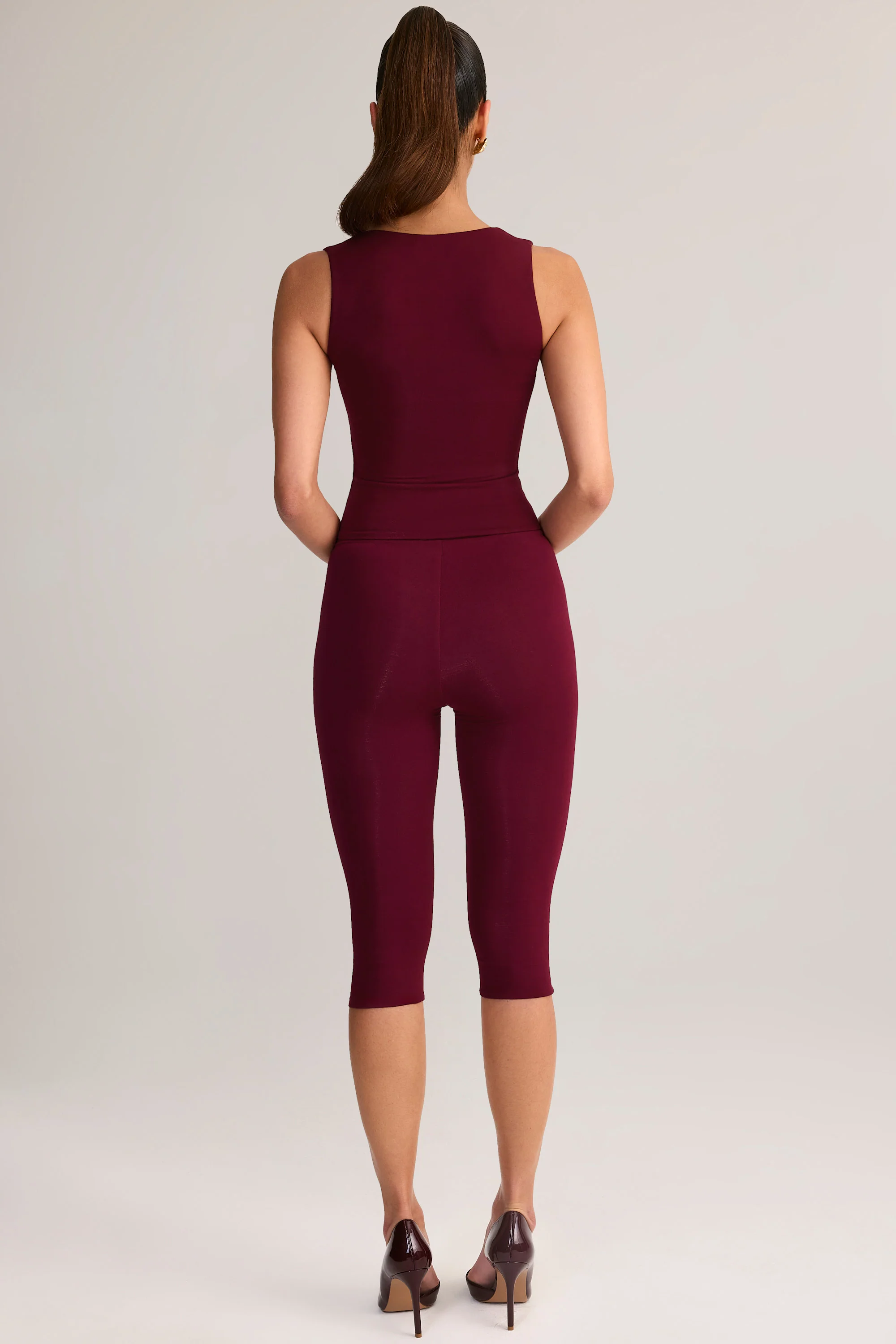 Modal Mid-Rise Capri Leggings in Wine - Image 2