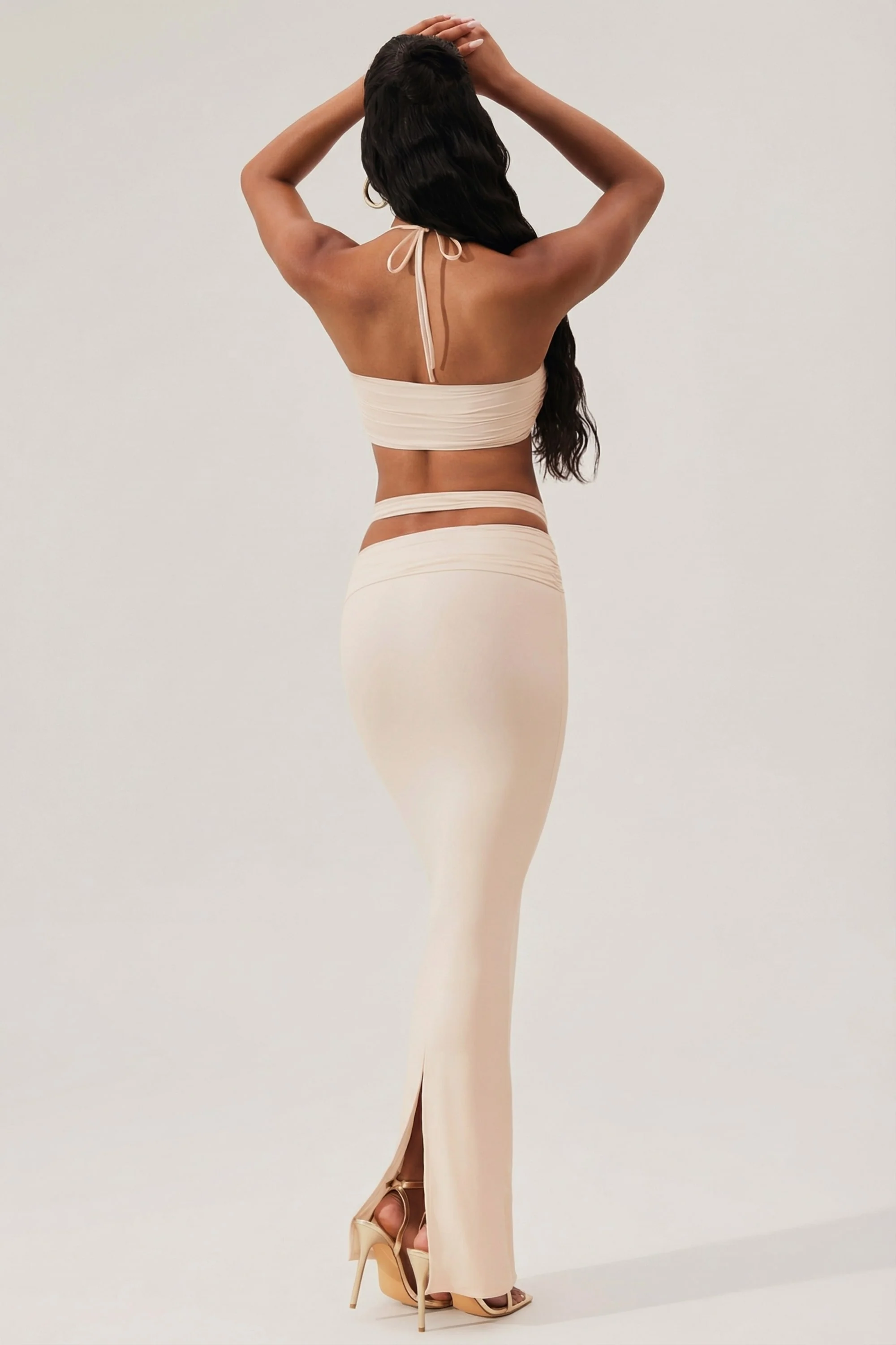 Ruched Waist Hardware Detail Maxi Skirt in Ivory - Image 2