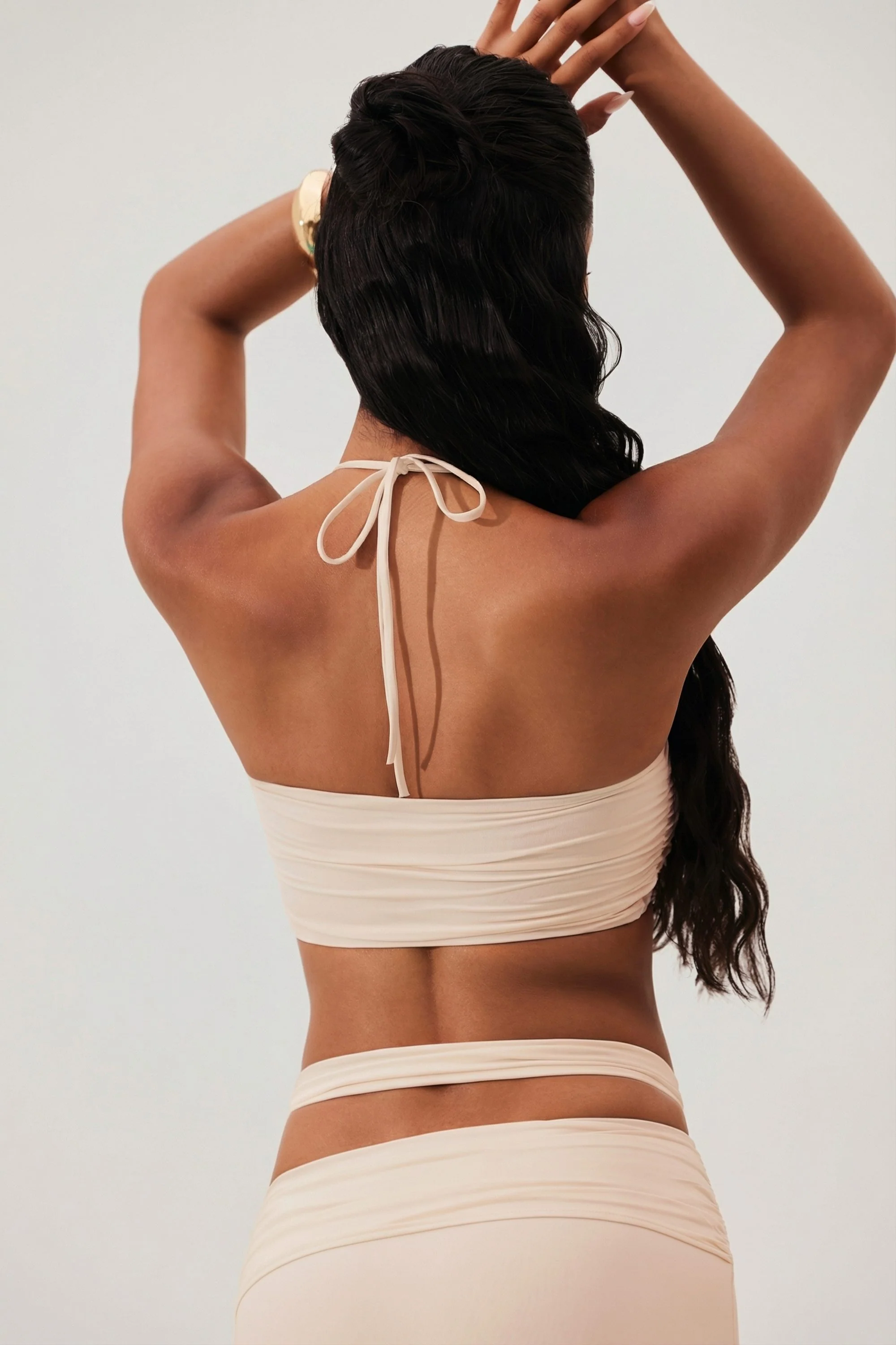 Ruched Waist Hardware Detail Maxi Skirt in Ivory - Image 5
