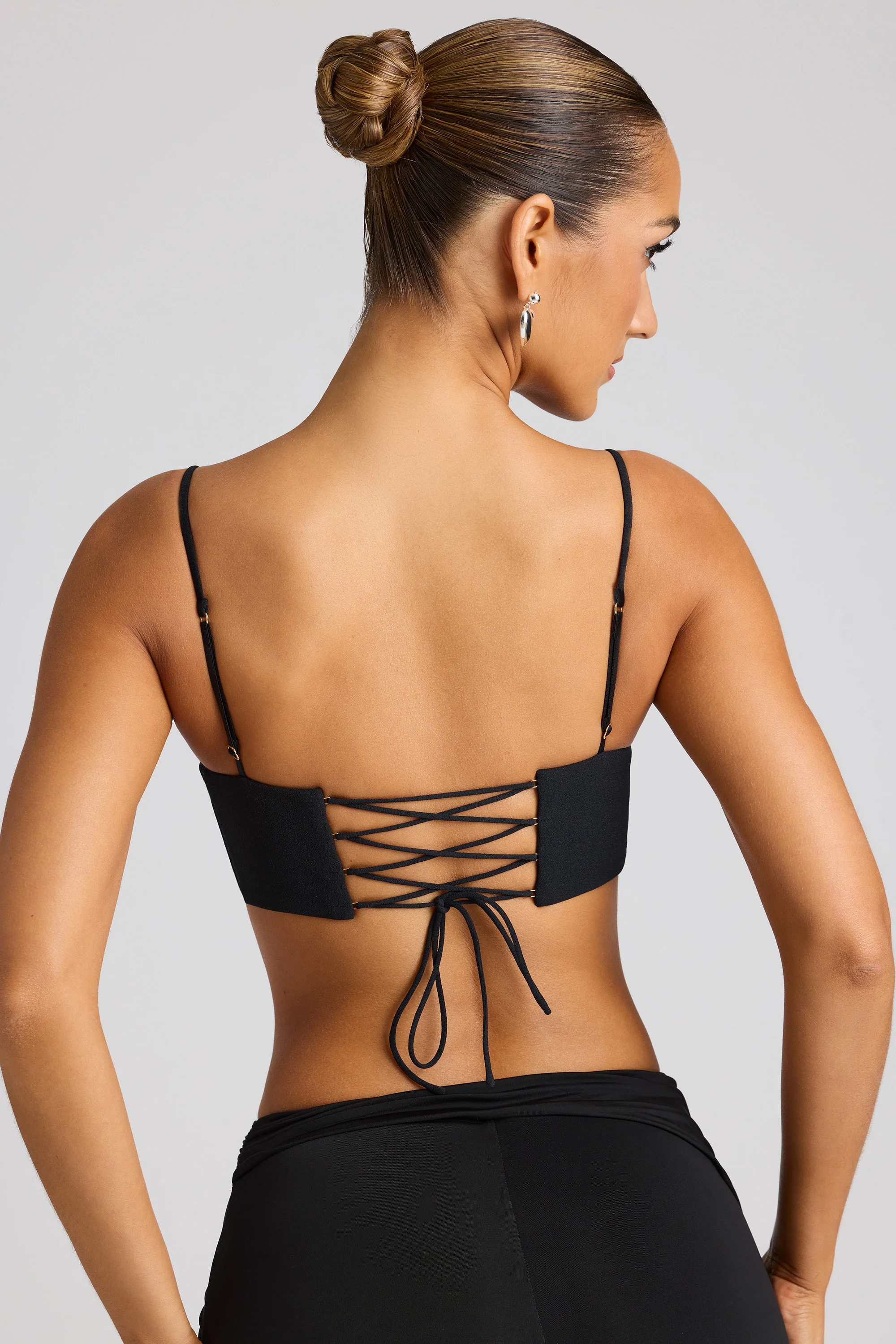 Embellished Statement Heart Shaped Crop Top in Black - Image 2