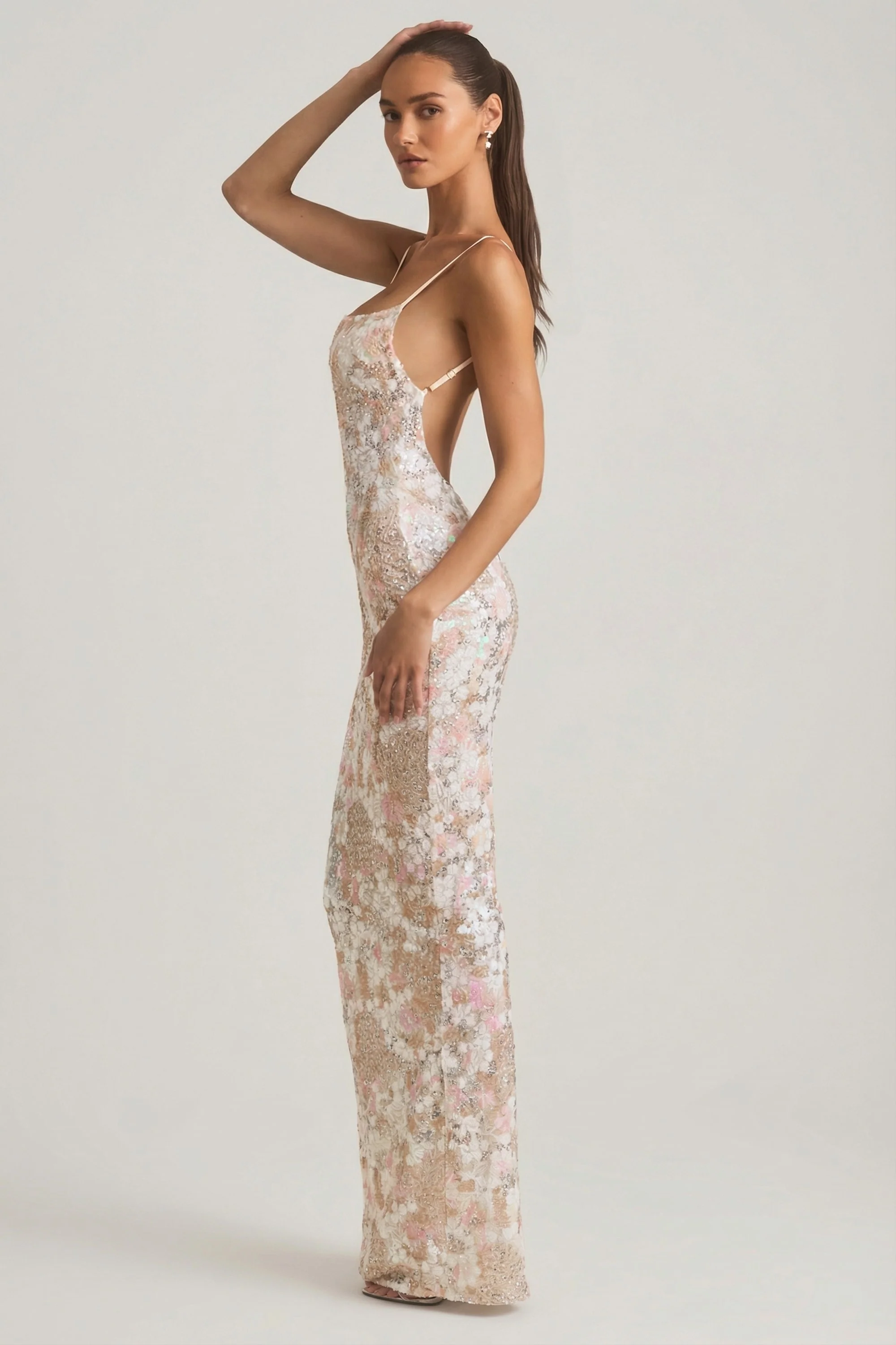 Embellished Scoop-Neck Backless Maxi Dress in Ivory - Image 6