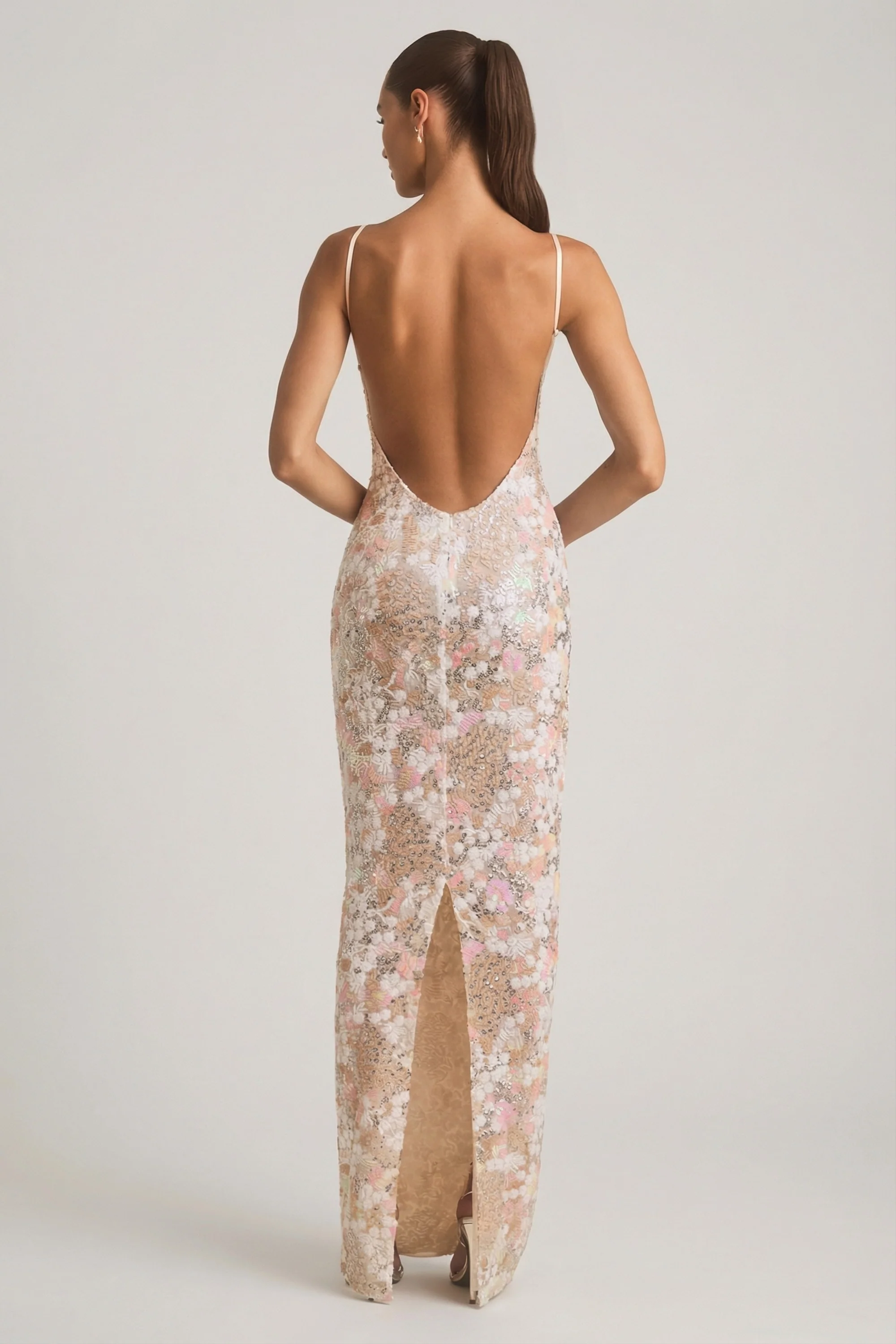 Embellished Scoop-Neck Backless Maxi Dress in Ivory - Image 7