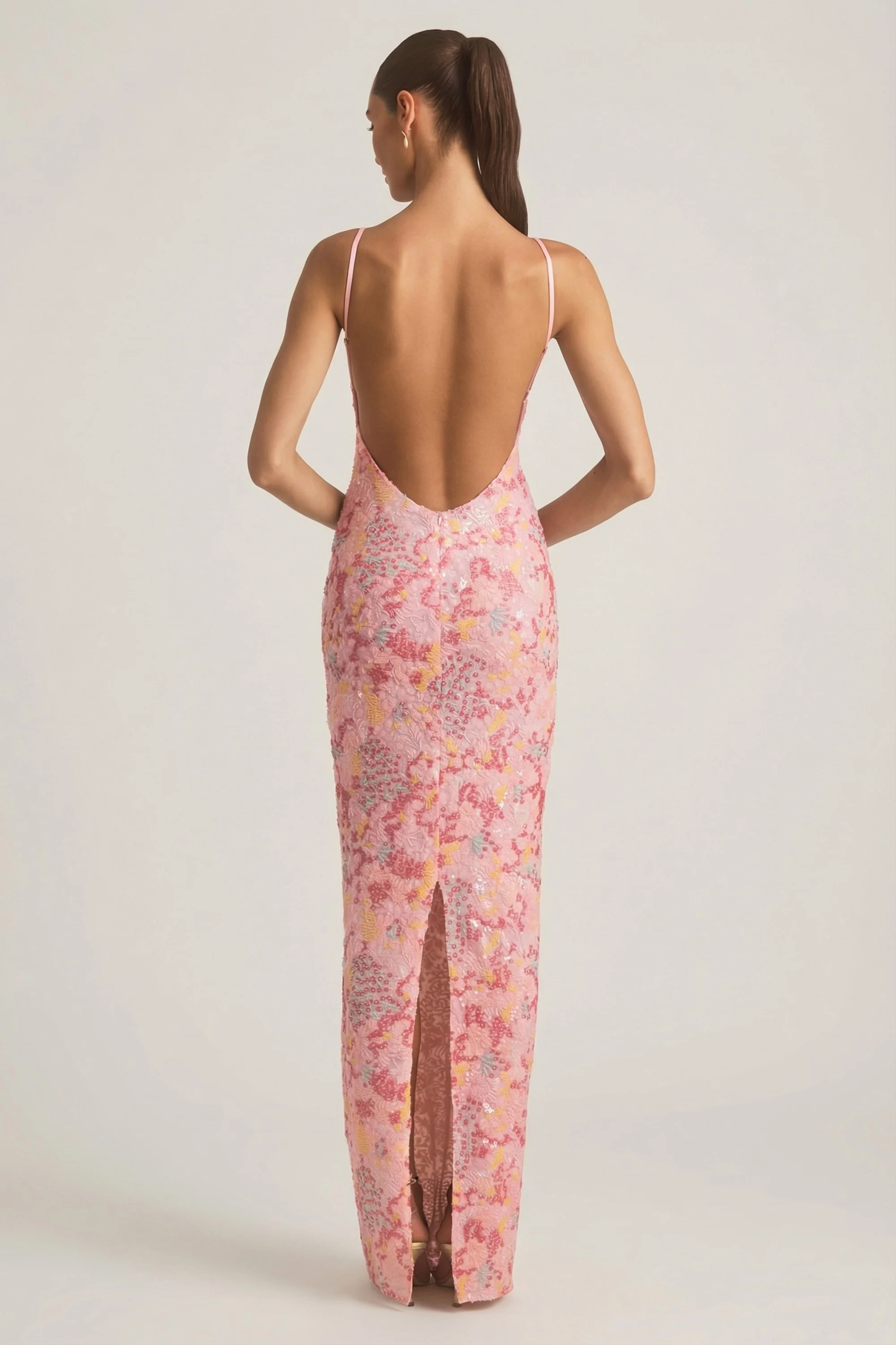 Embellished Scoop-Neck Backless Maxi Dress in Pink - Image 2