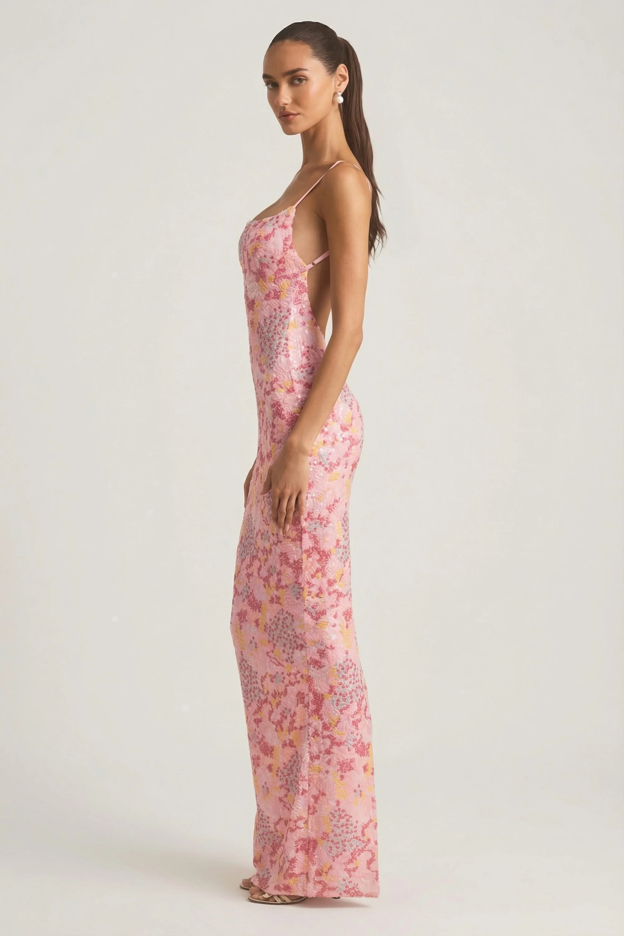 Embellished Scoop-Neck Backless Maxi Dress in Pink - Image 5
