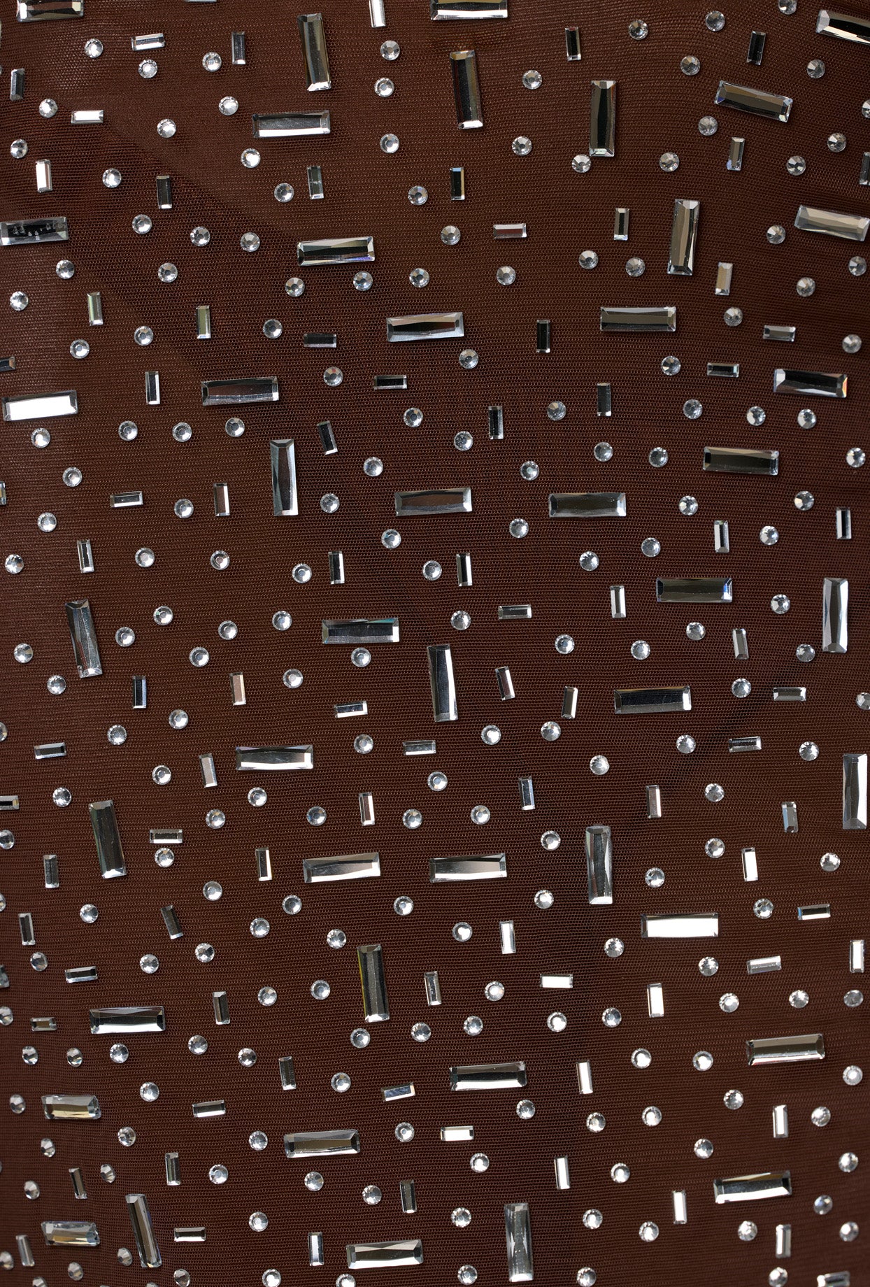 Sheer Embellished V Waist Mini Skirt in Deep Cocoa - Image 4