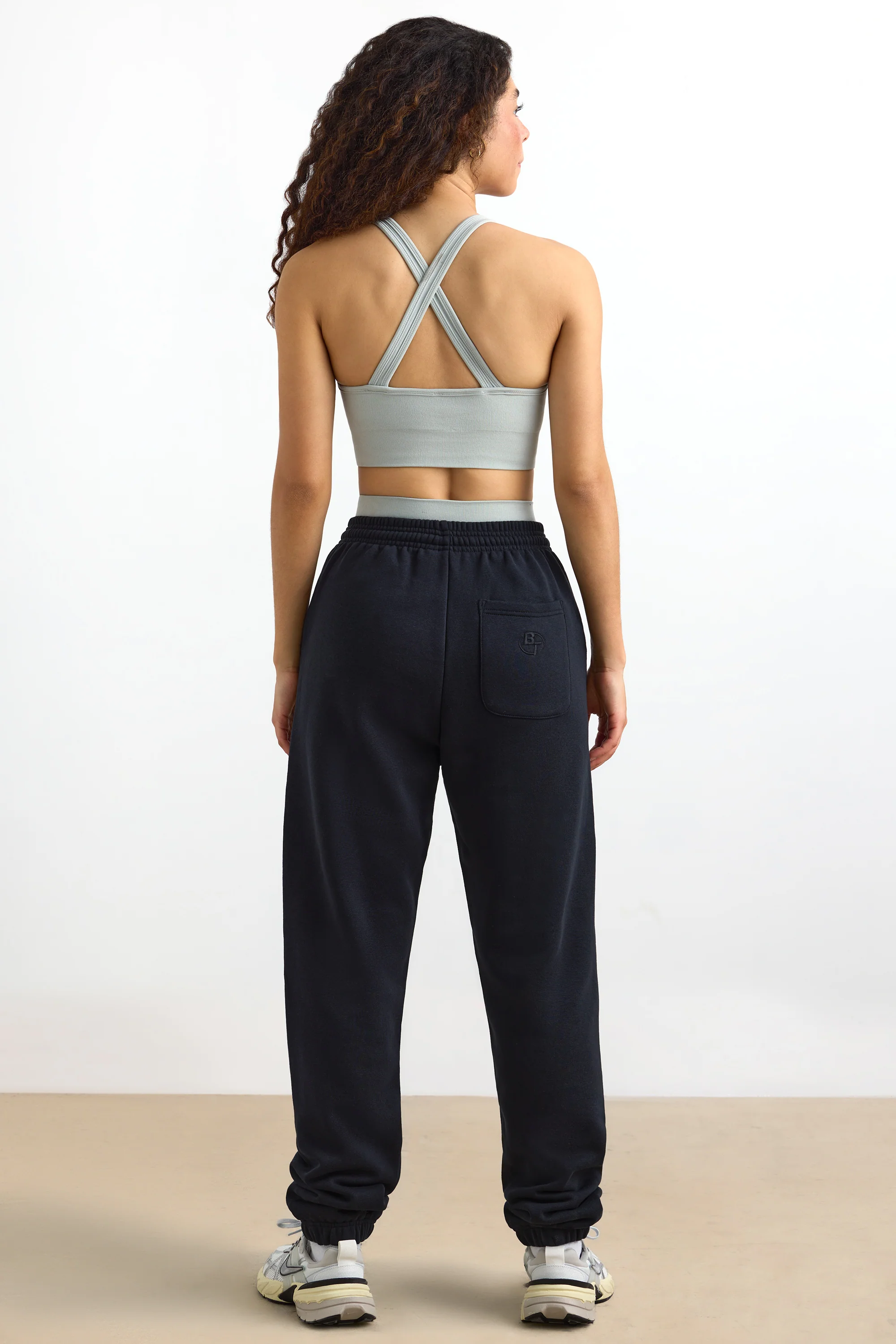 Cotton Fleece Mid-Rise Joggers in Black - Image 2