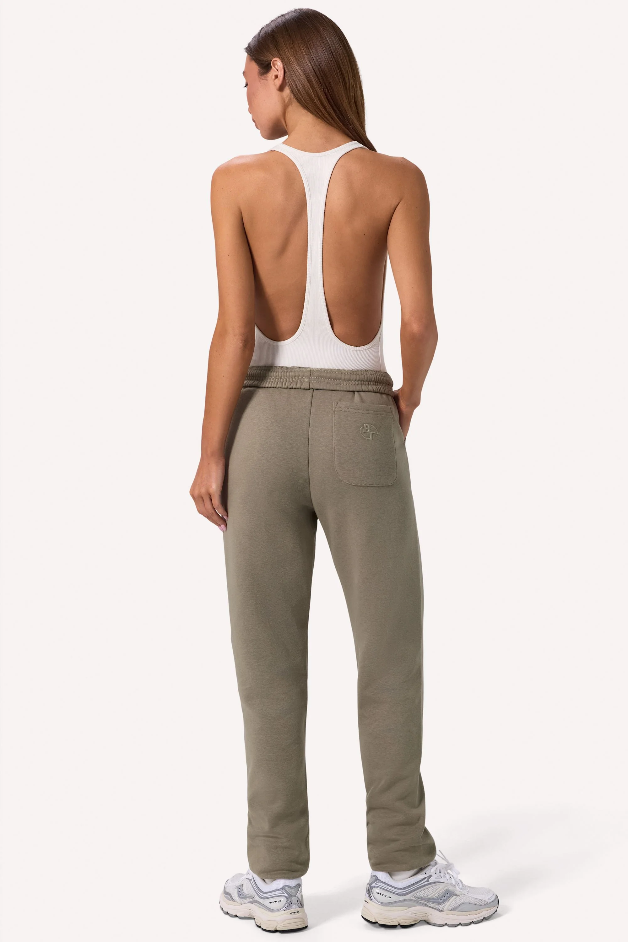 Cotton Fleece Mid-Rise Joggers in Khaki Green - Image 2