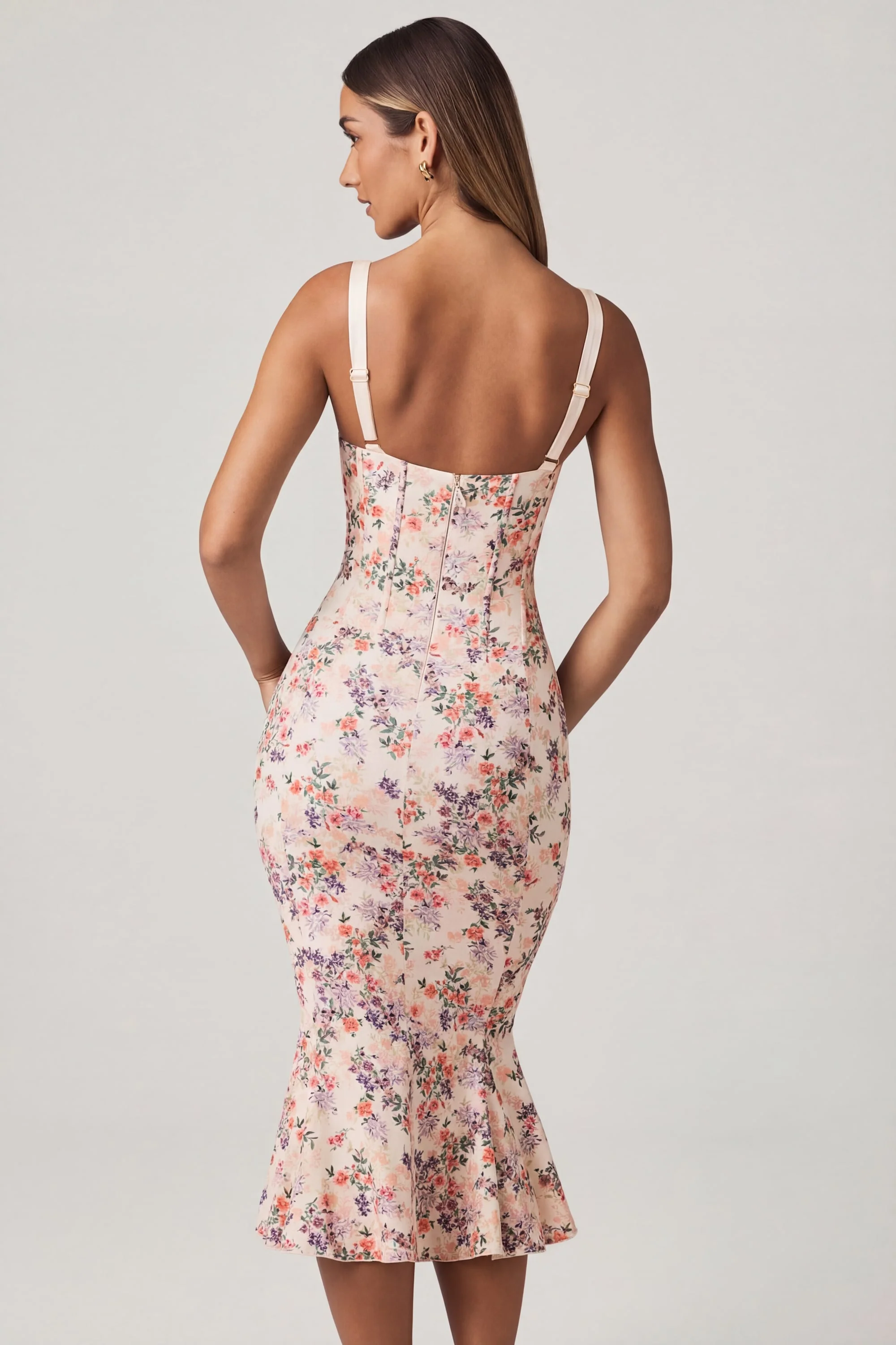 Layered Bra-Detail Fishtail Midaxi Dress in Primrose Floral Print - Image 7