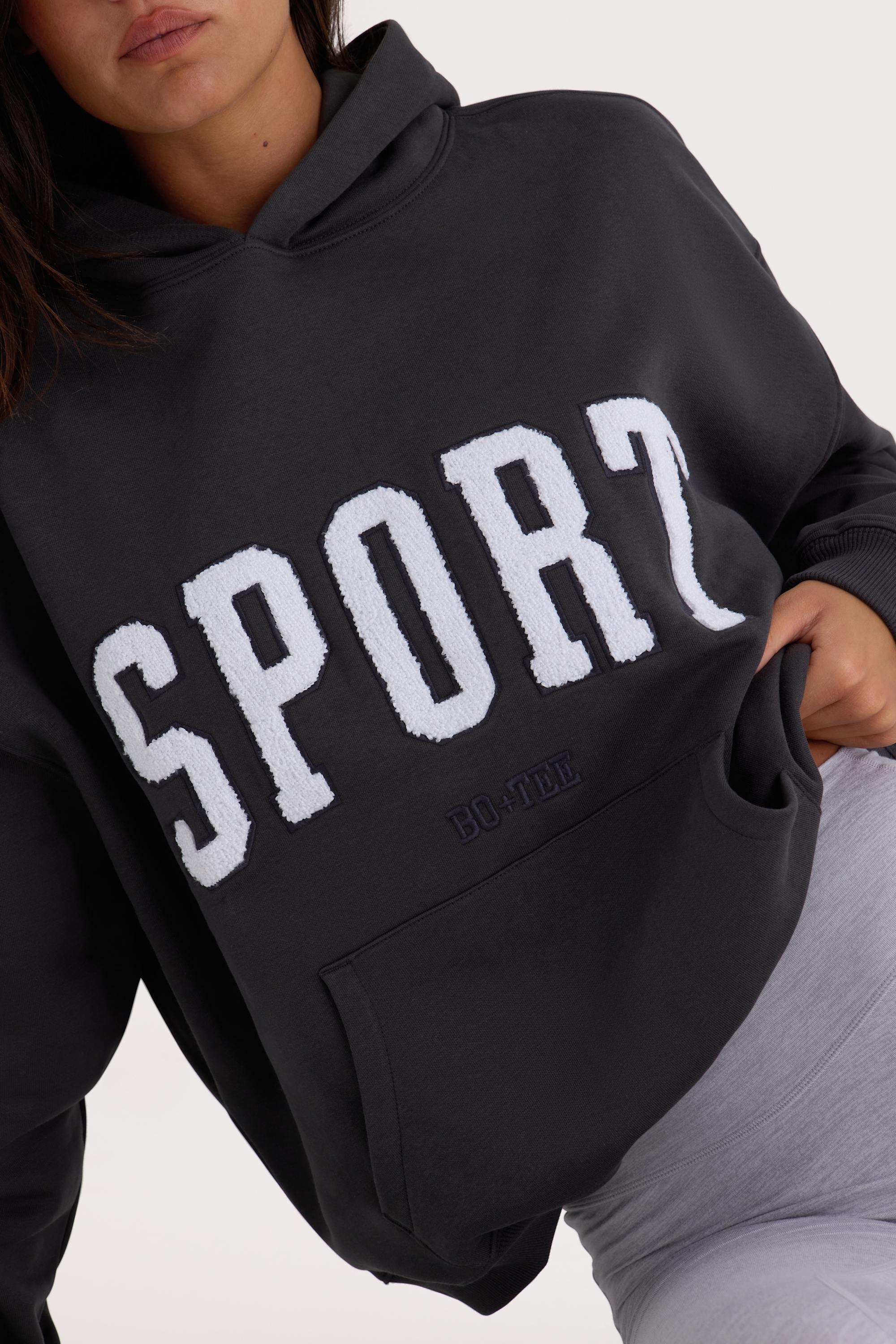 Soft Cotton Fleece Oversized Hoodie in Black - Image 3
