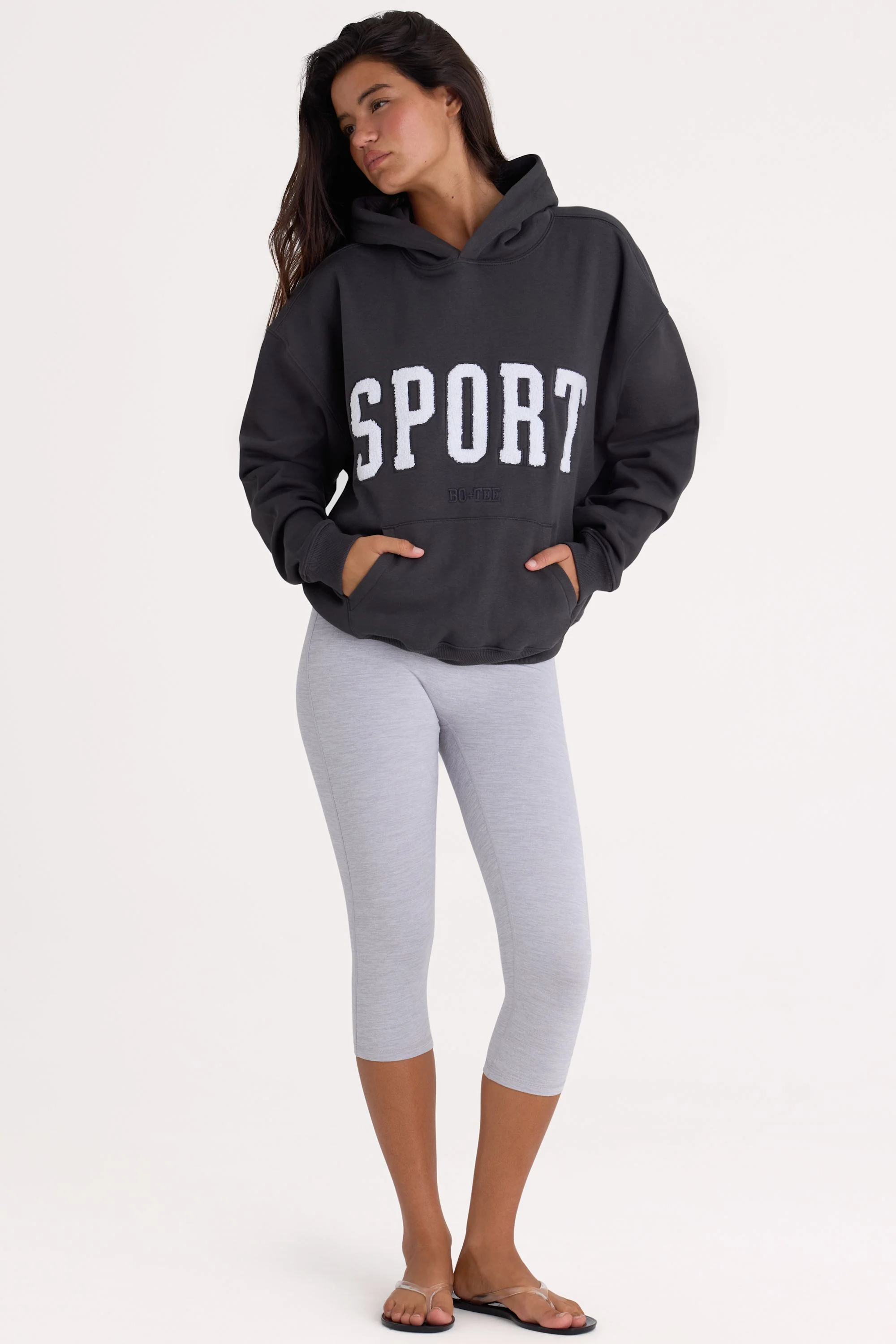 Soft Cotton Fleece Oversized Hoodie in Black - Image 4