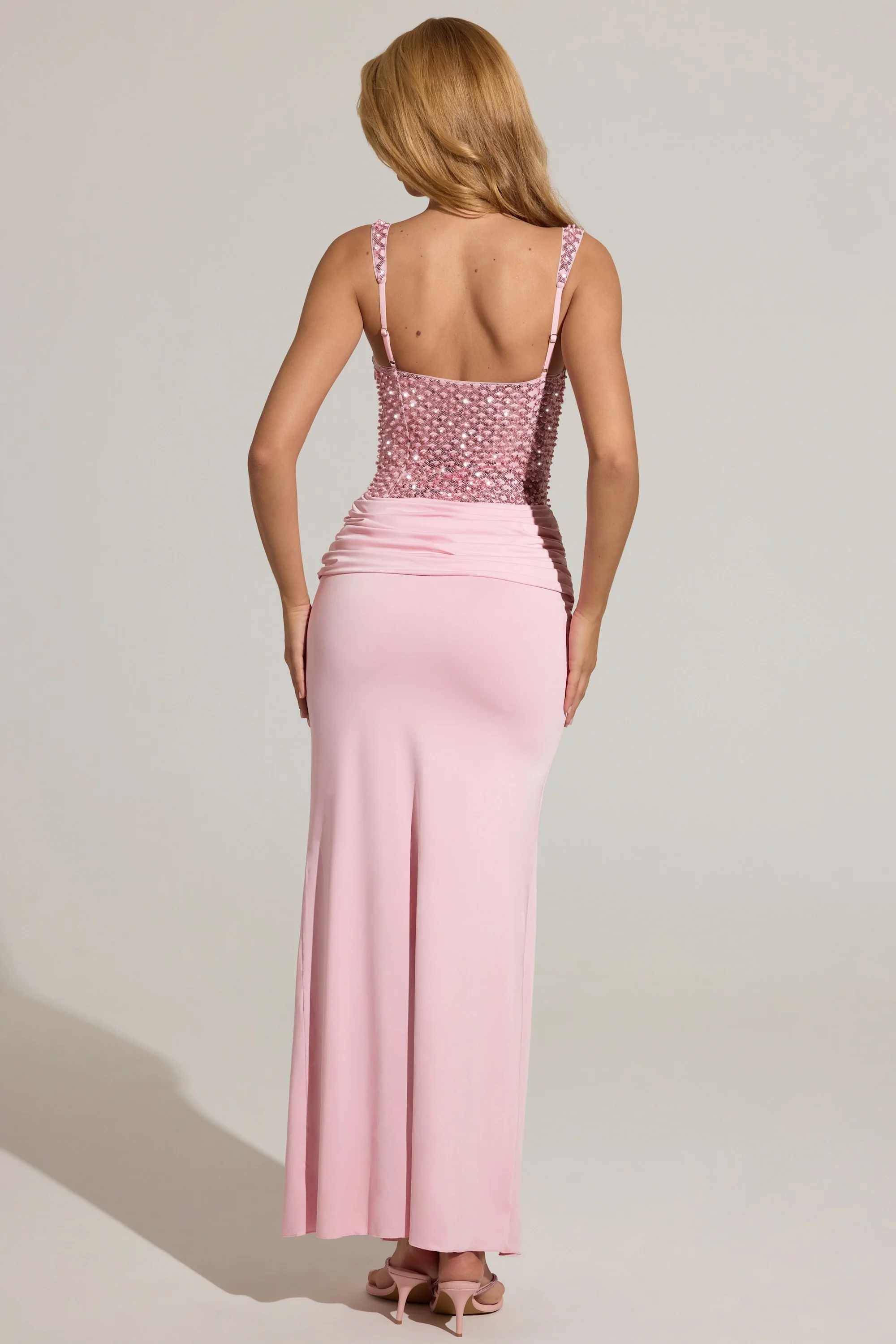 Embellished Corset Maxi Dress  in Blush Pink - Image 3