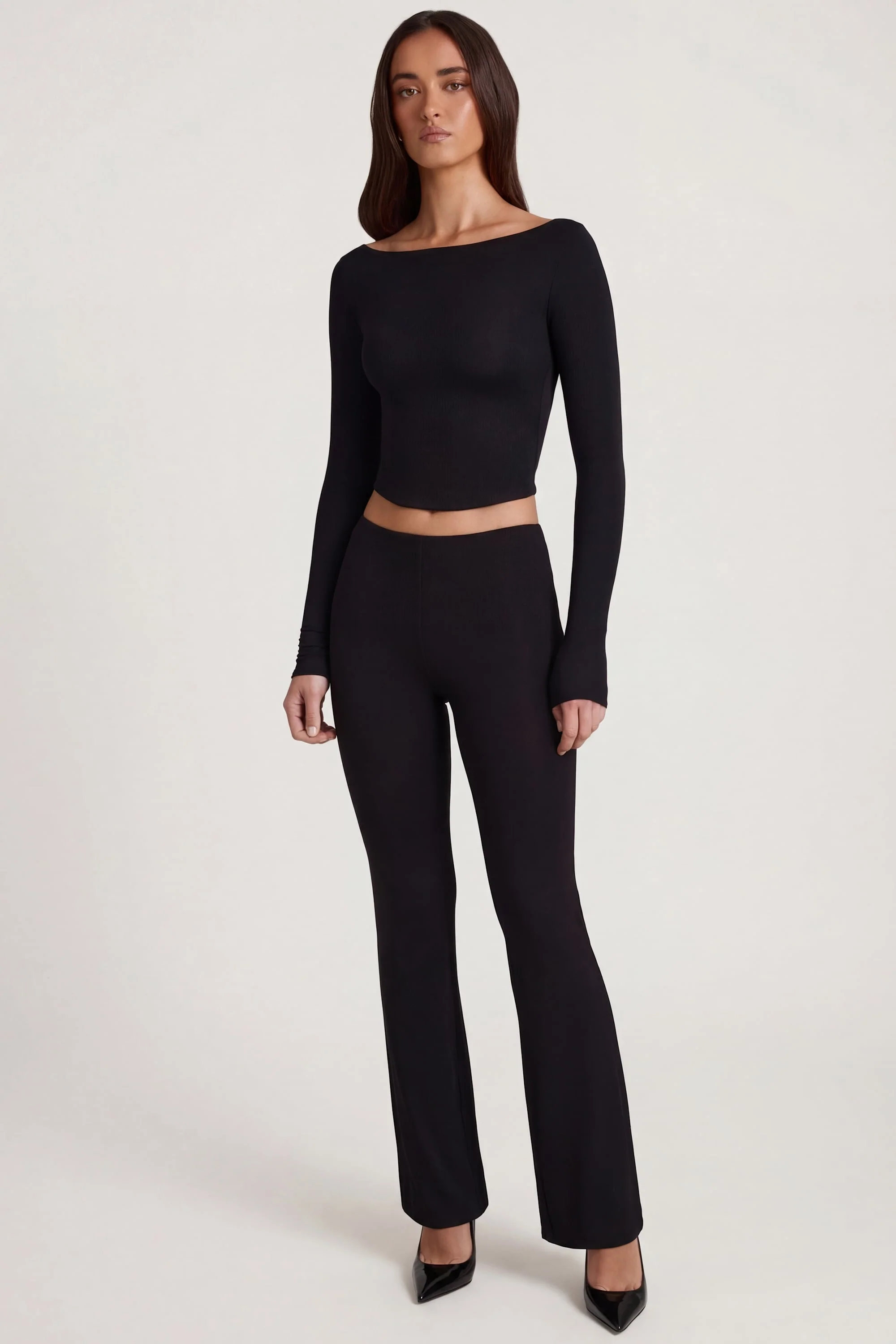 Modal Mid-Rise Flared Trousers in Black - Image 6