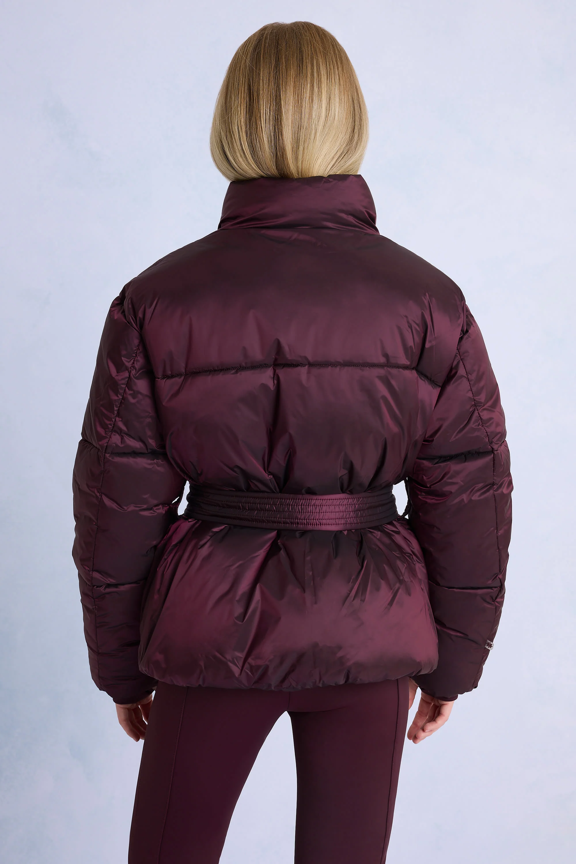 Waterproof Belted Oversized Ski Jacket in Burgundy - Image 2