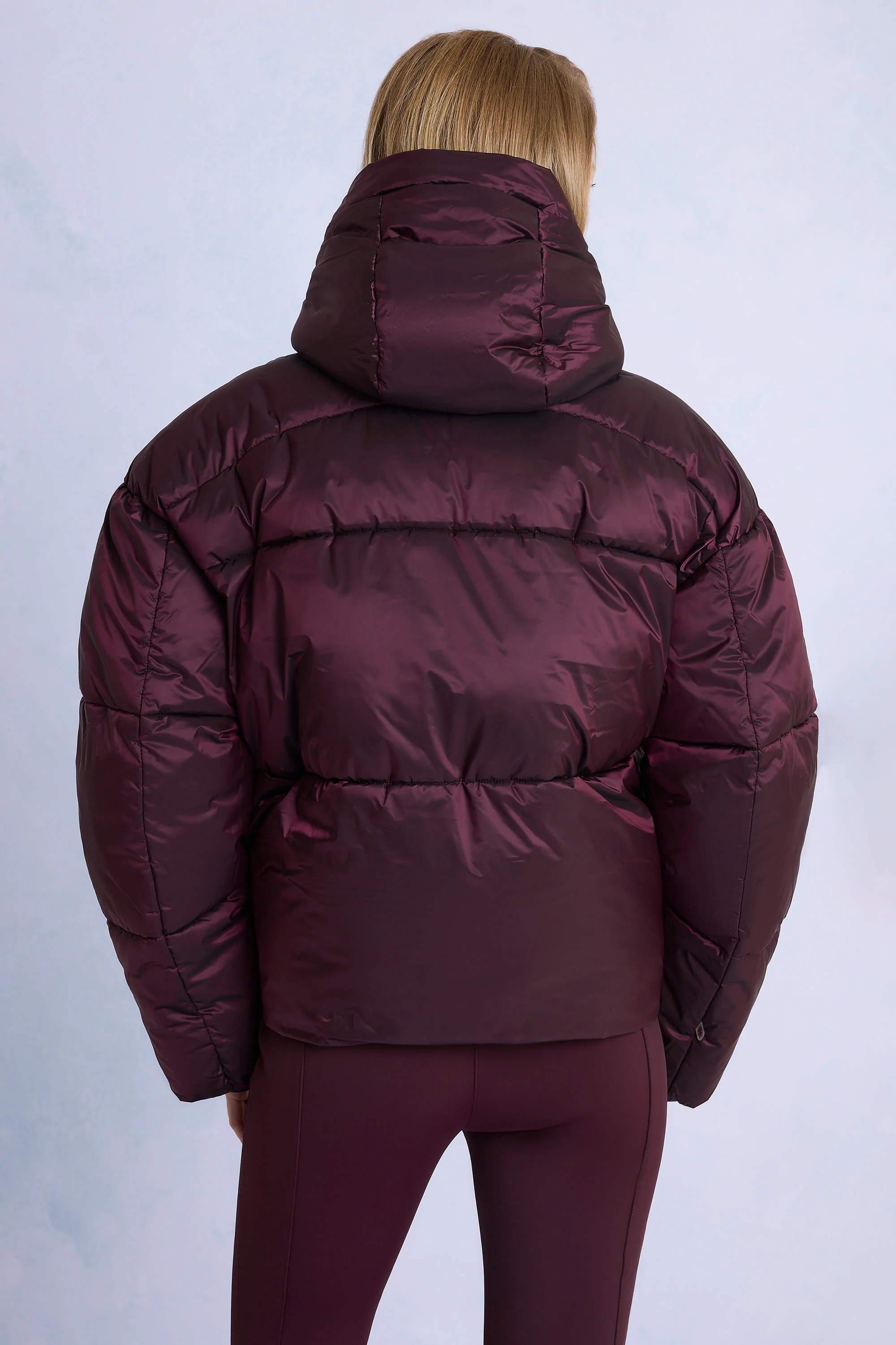 Waterproof Cropped Oversized Ski Jacket in Burgundy - Image 4