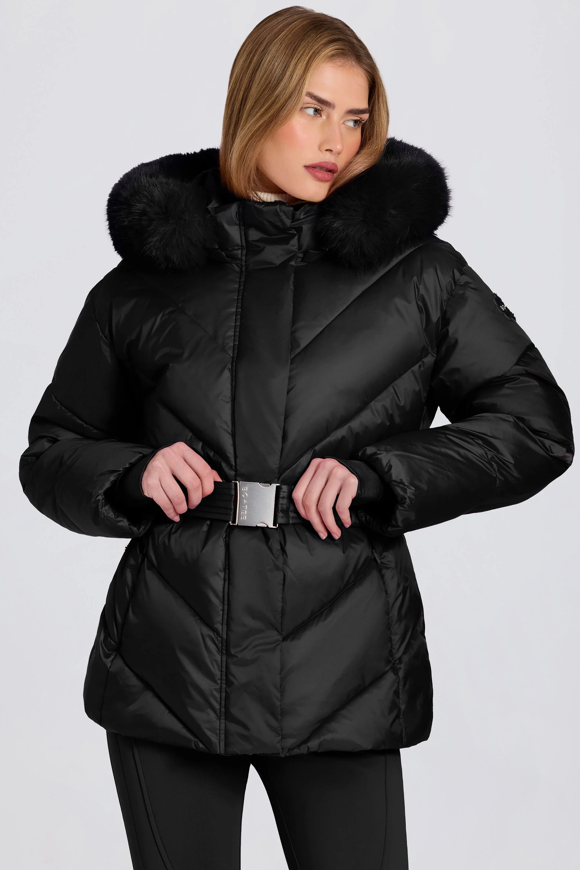 Waterproof Faux-Fur Hood Ski Jacket in Black - Image 5