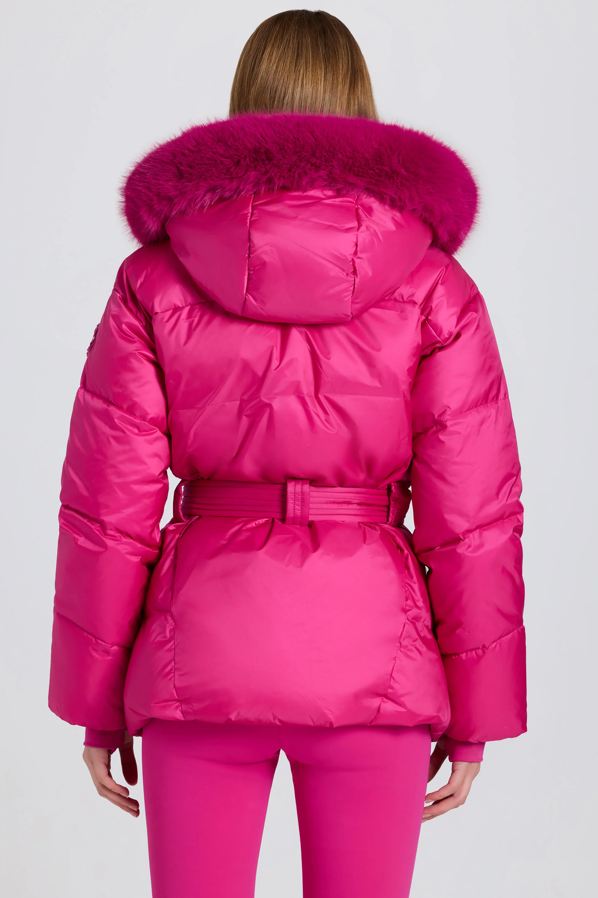 Waterproof Faux-Fur Hood Ski Jacket in Magenta Pink - Image 2