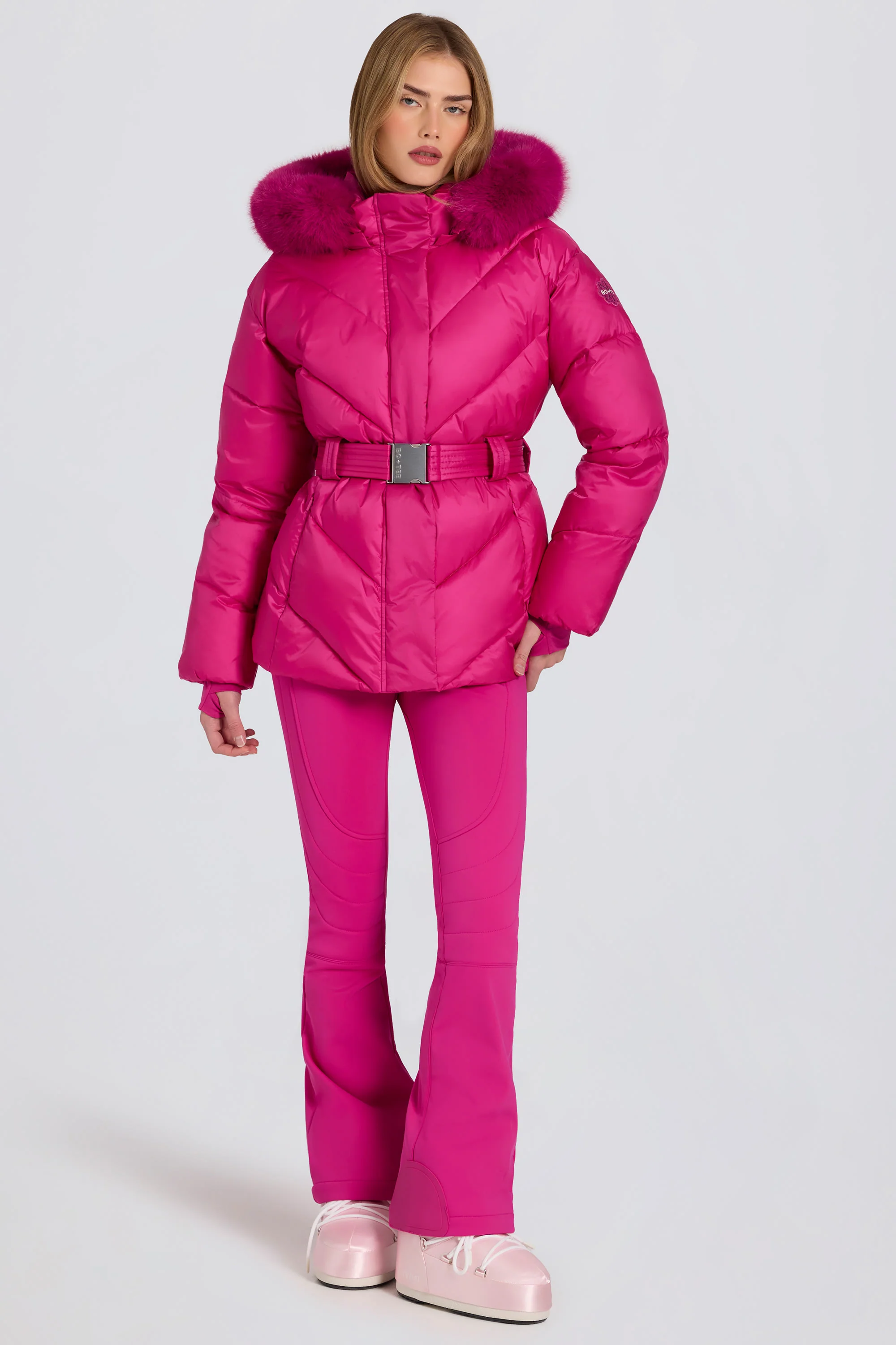 Waterproof Faux-Fur Hood Ski Jacket in Magenta Pink - Image 4