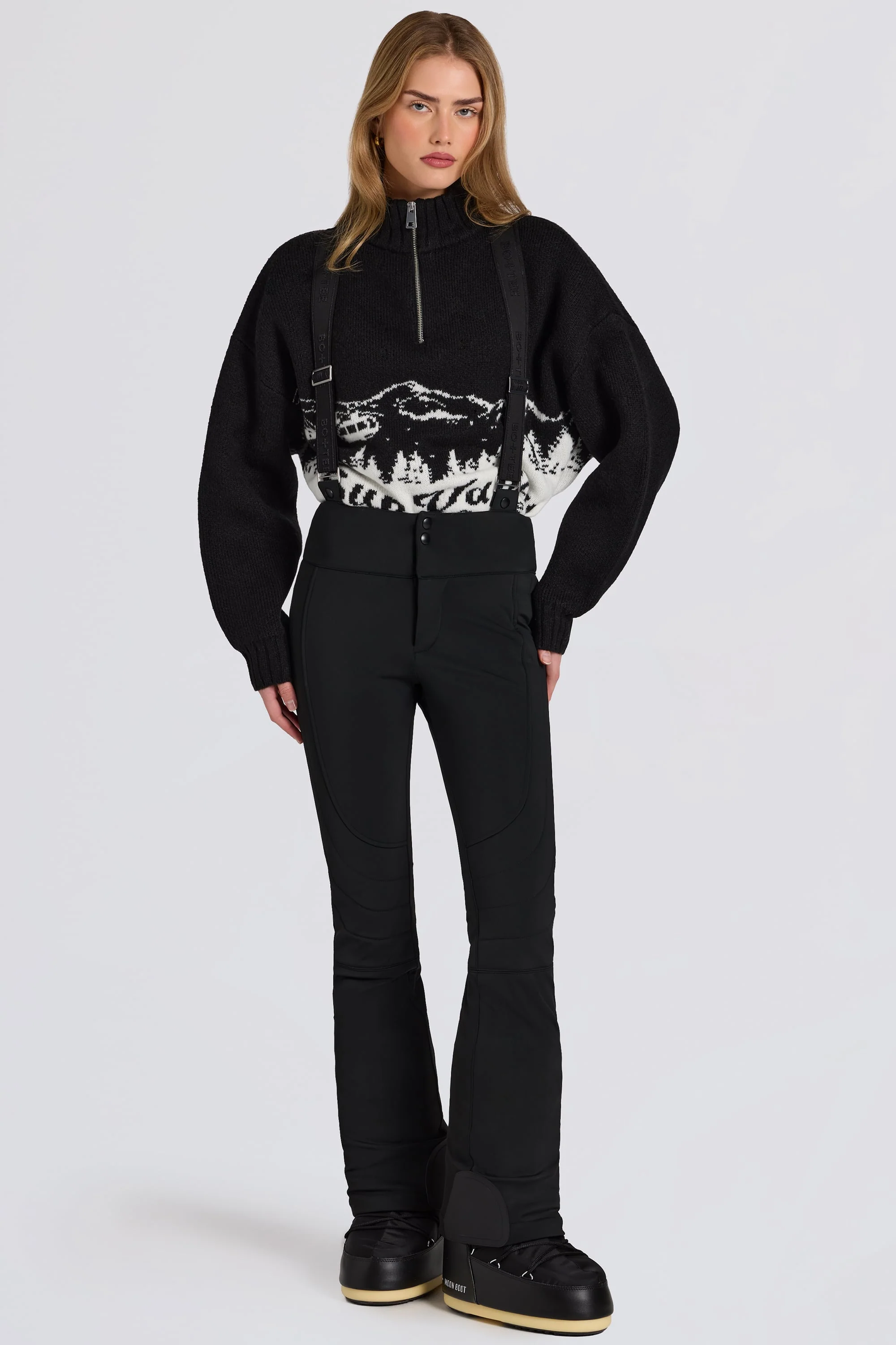 Waterproof High-Rise Salopettes with Suspenders in Black