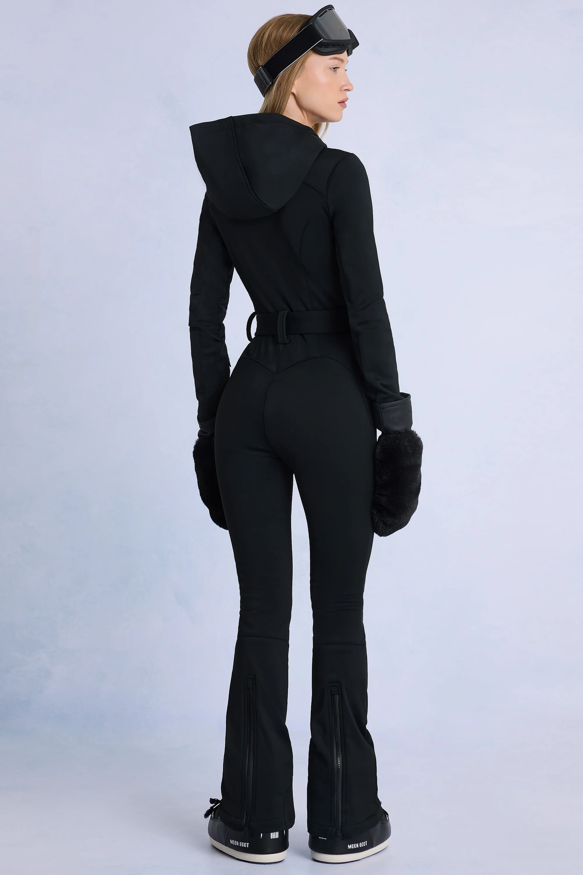 Waterproof Hooded Fitted Ski Suit in Black - Image 2