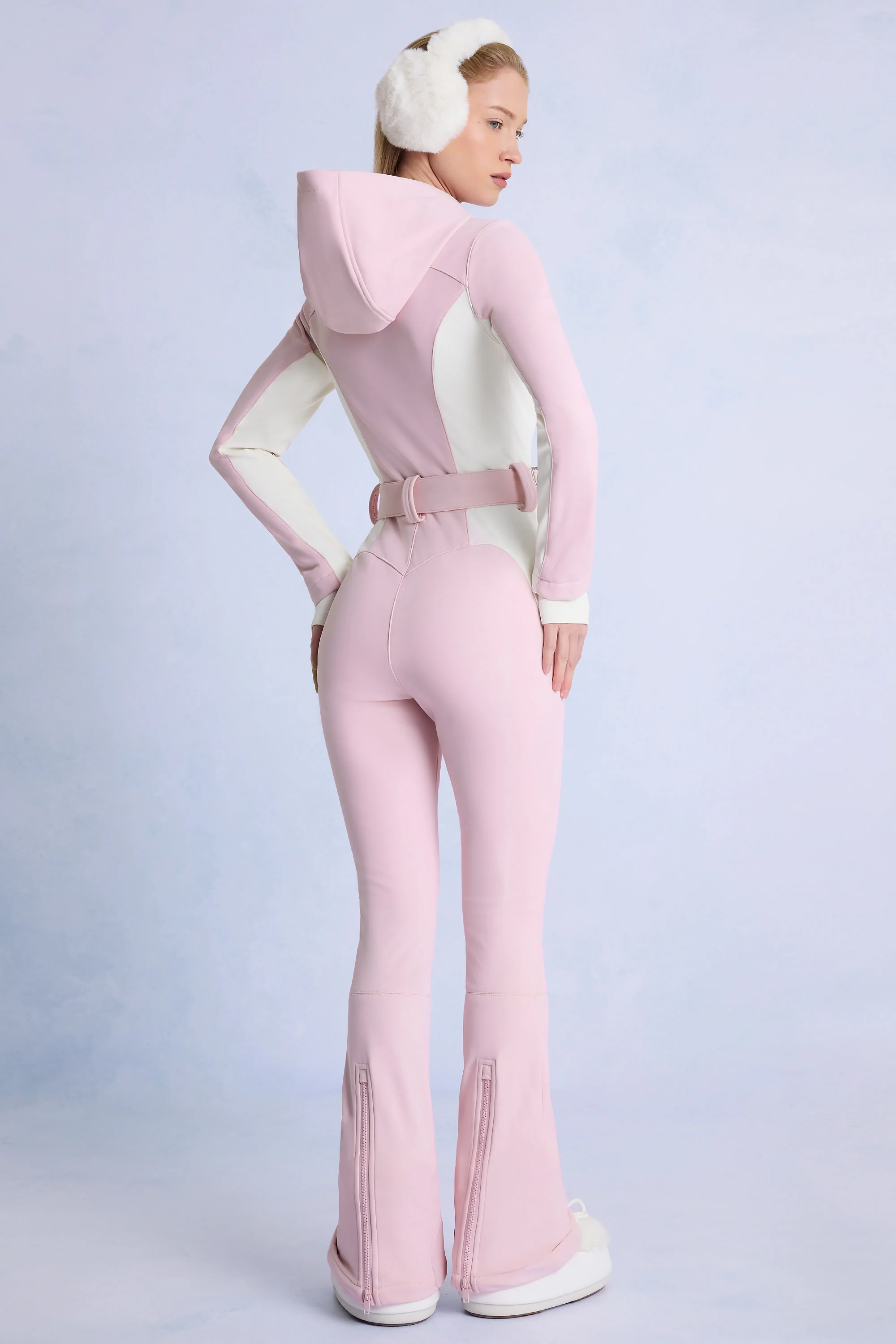 Waterproof Hooded Fitted Ski Suit in Powder Pink - Image 2