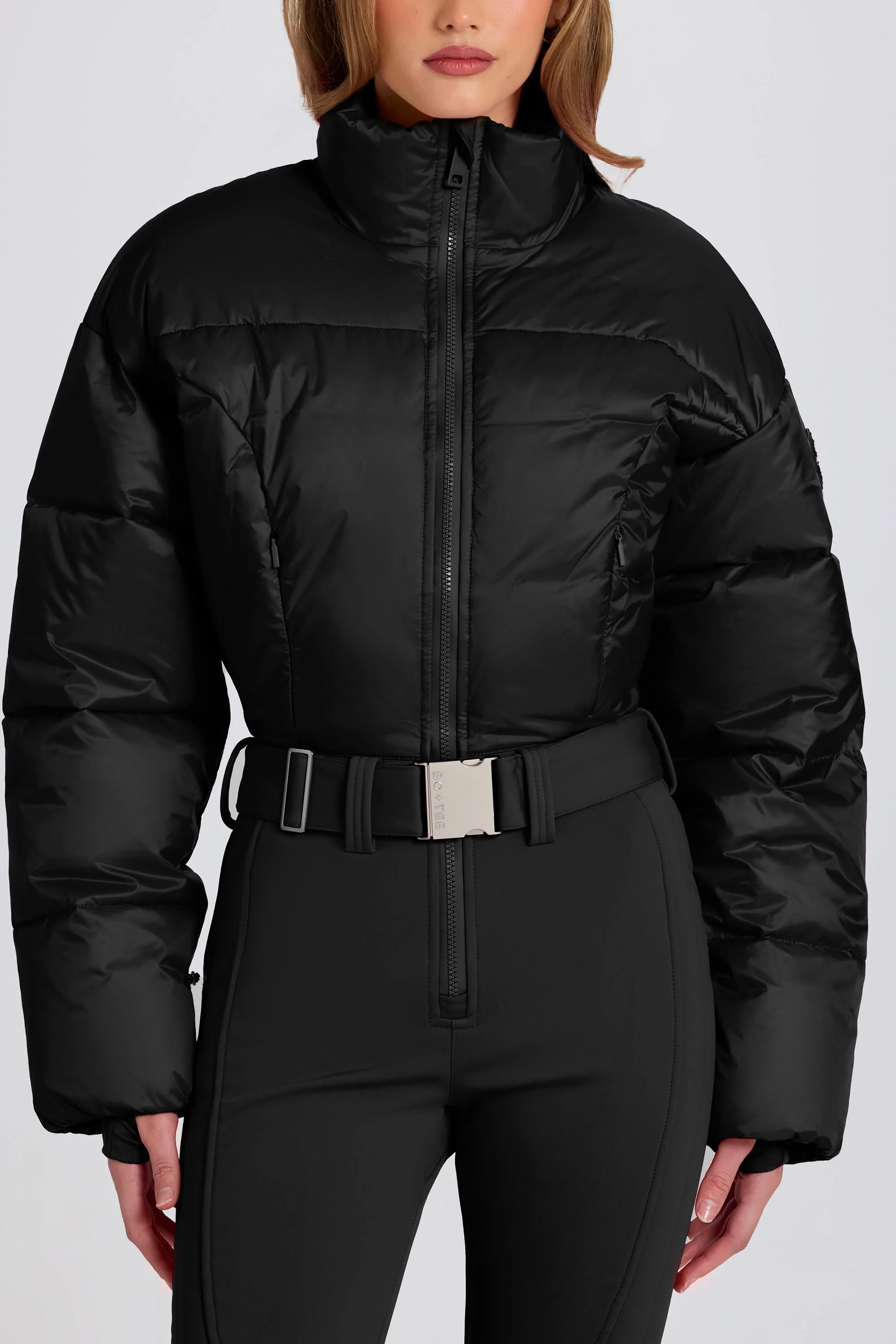 Waterproof Padded Belted Ski Suit in Black - Image 3