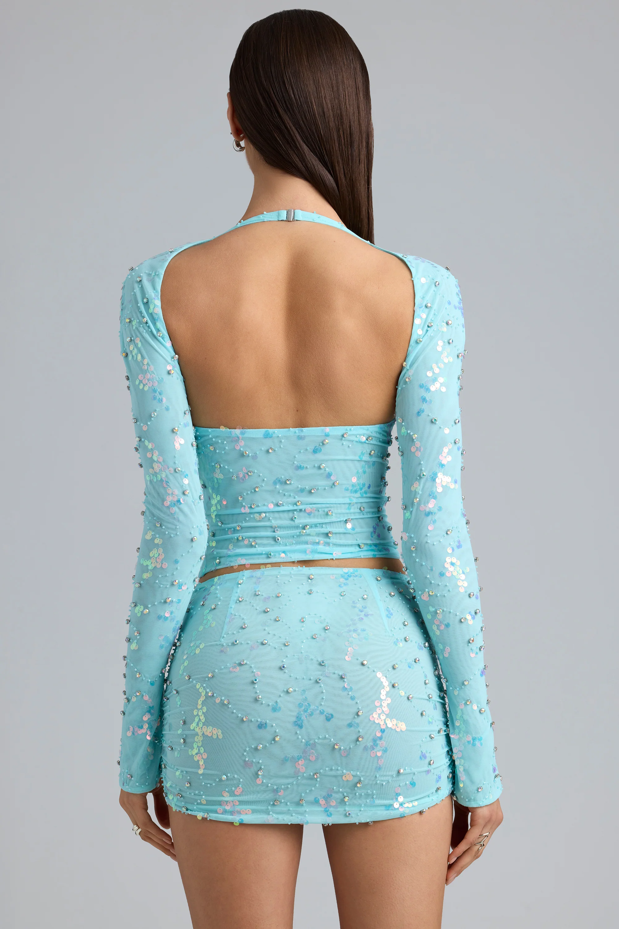 Ruched Mid-Rise Micro Mini Skirt in Ice Blue - Image 2