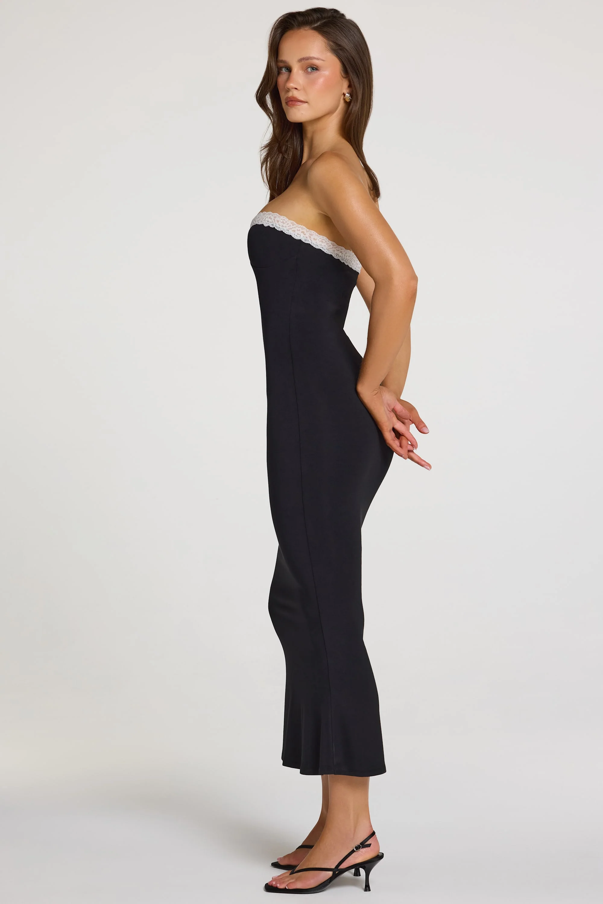 Modal Lace-Trim Midaxi Dress in Black - Image 3