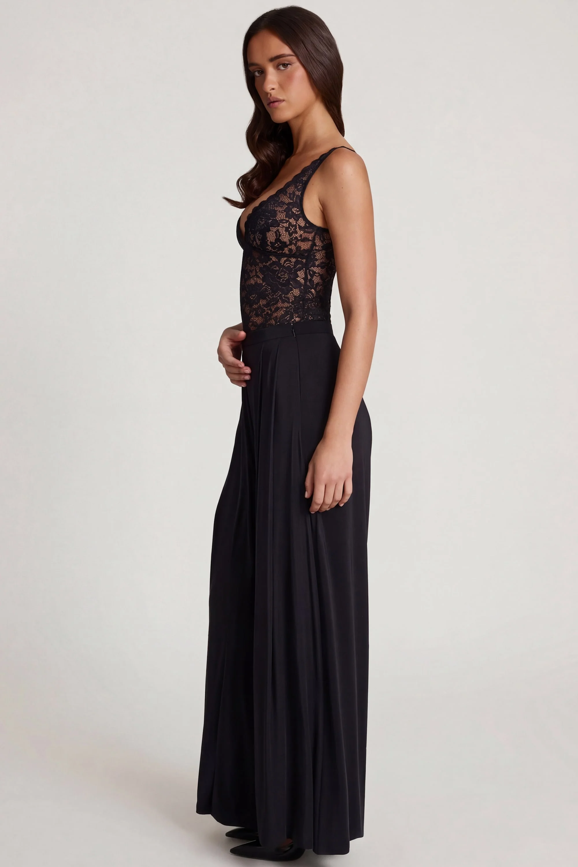 Soft Jersey Mid-Rise Wide-Leg Trousers in Black - Image 3