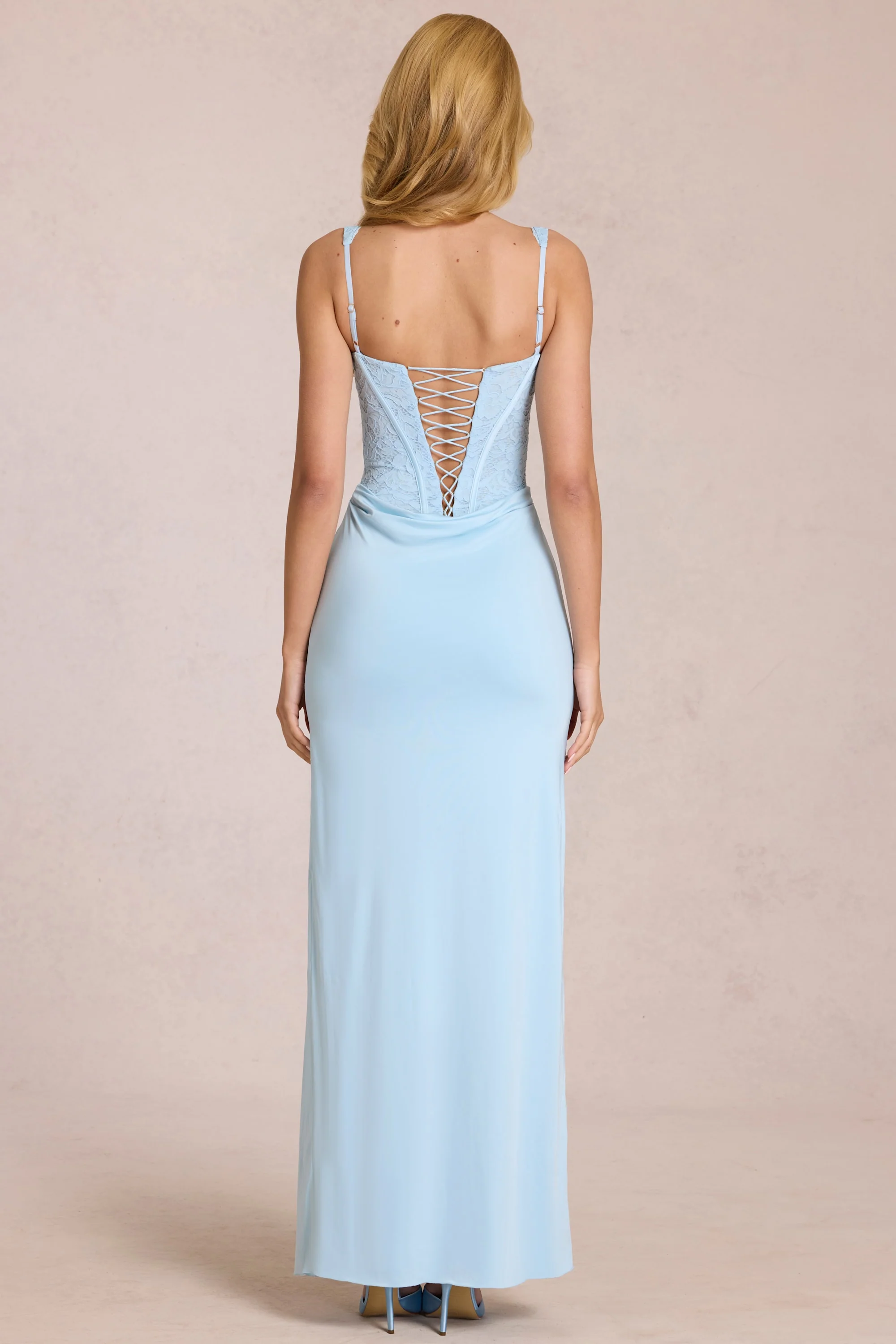Lace Corset Maxi Dress in Powder Blue - Image 6