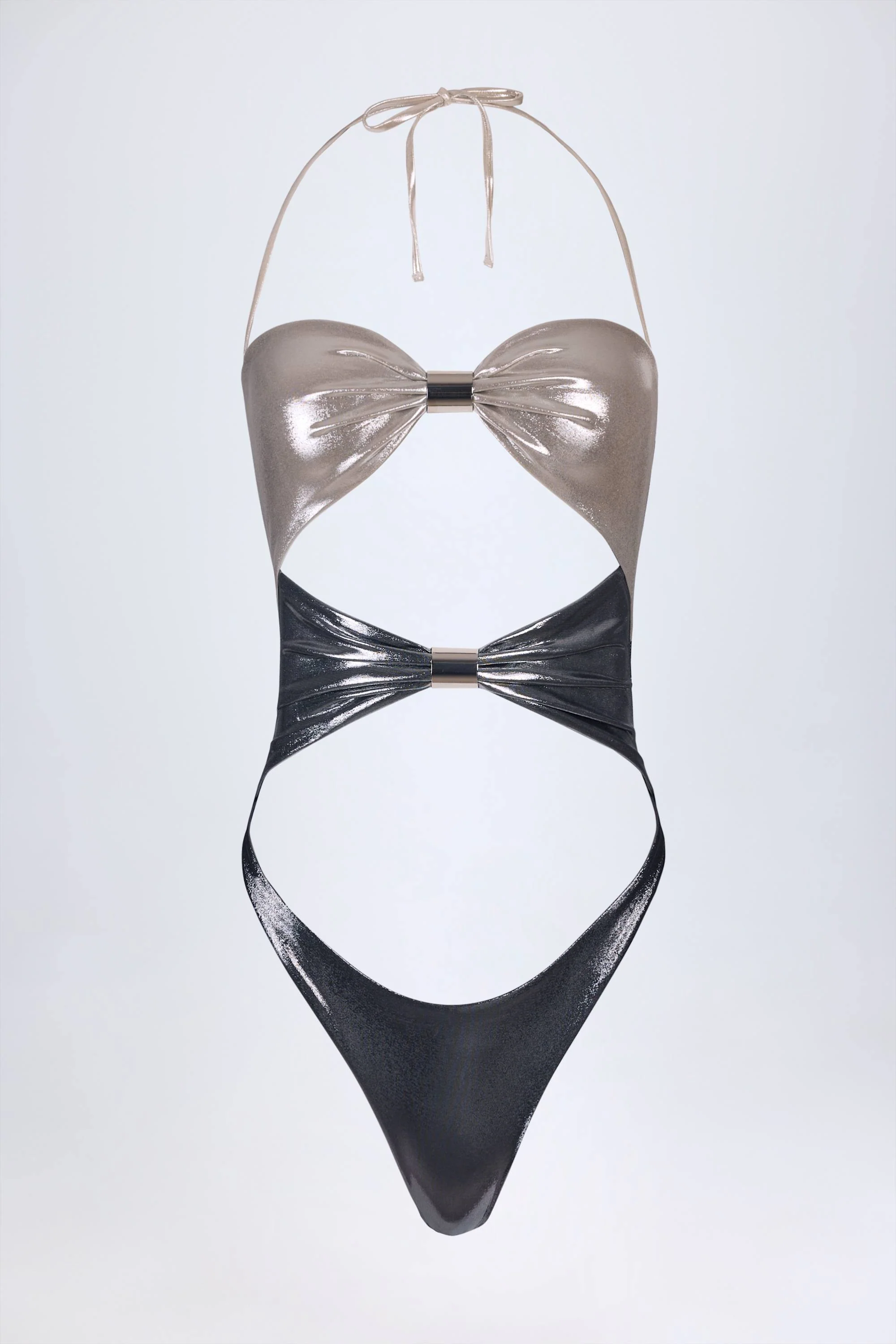 Panelled Cut-out Swimsuit in Silver Chrome - Image 4