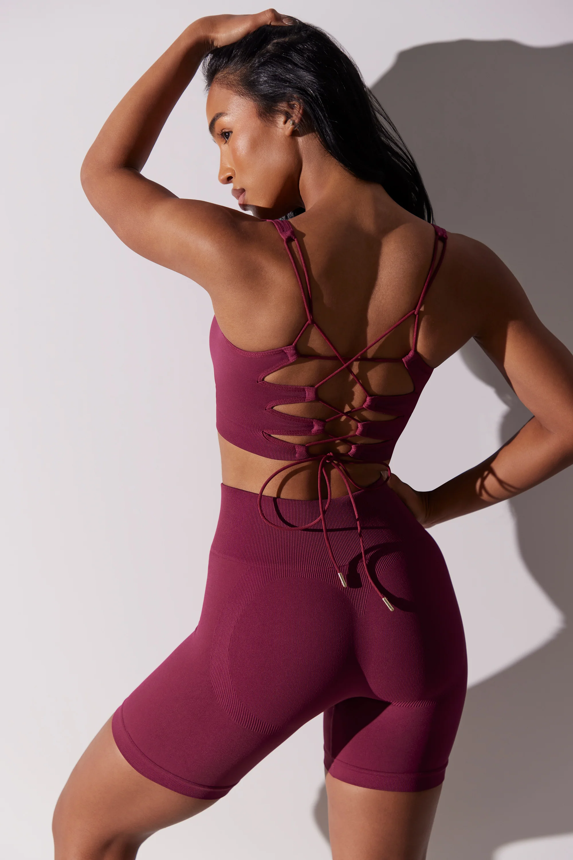 High Waist Super Sculpt Biker Shorts in Plum - Image 6