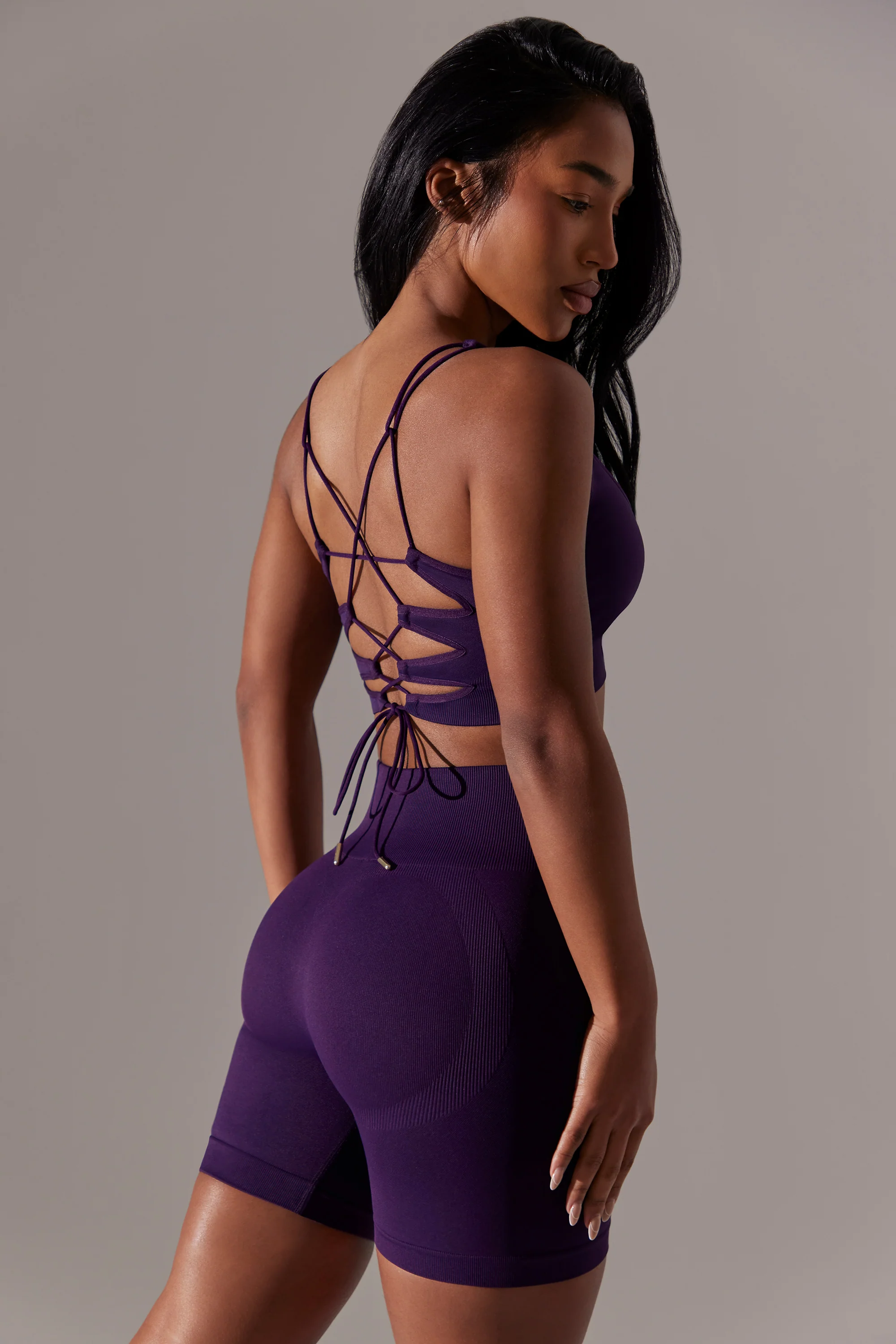 High Waist Super Sculpt Biker Shorts in Purple - Image 3