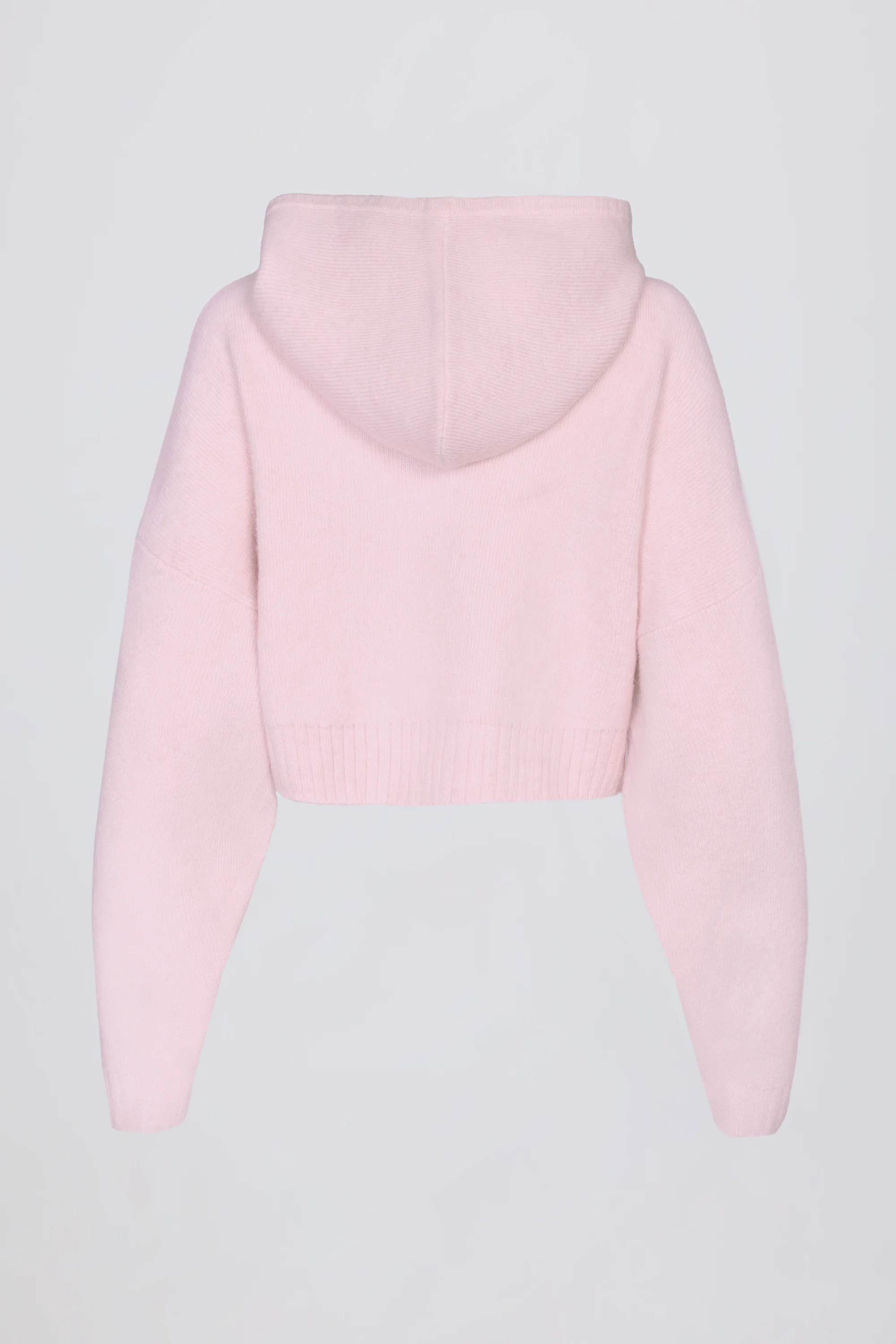 Soft Knit Zip-Up Cropped Hoodie in Soft Pink - Image 3