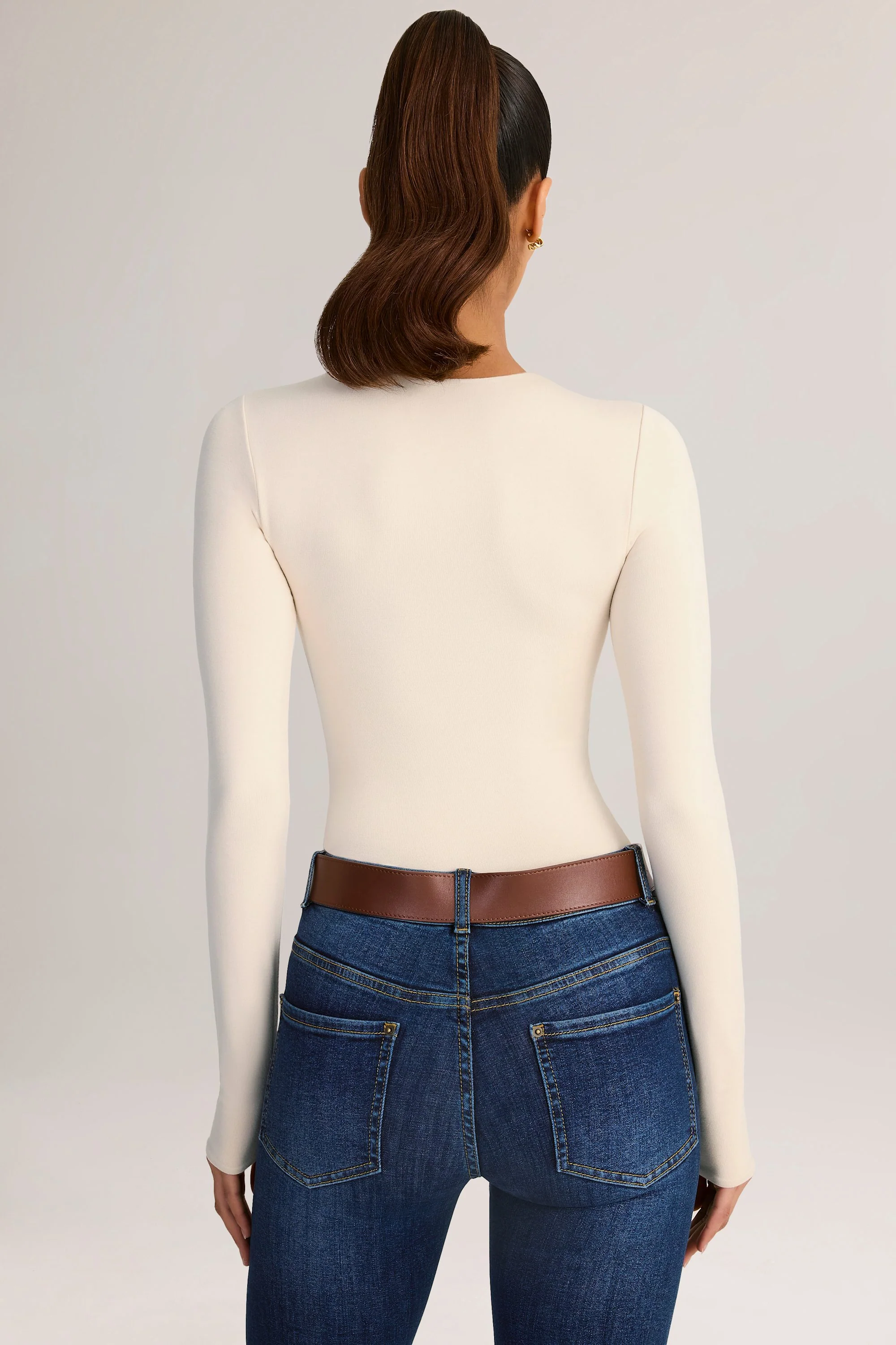 Modal Round-Neck Long-Sleeve Bodysuit in Cream - Image 2